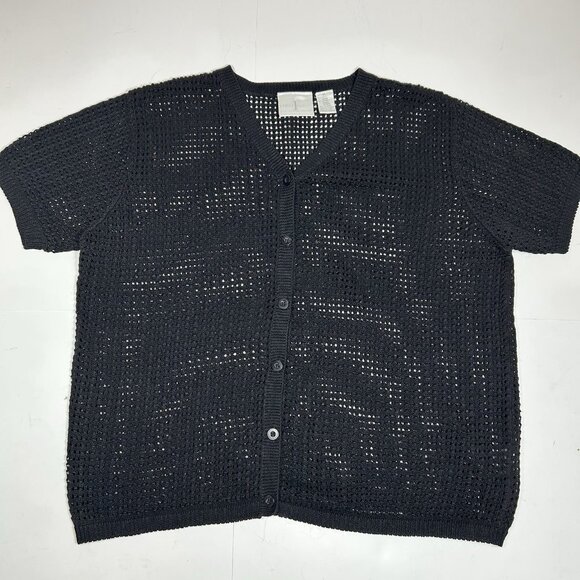 First Issue Liz Claiborne Crochet Open Knit Button Up Cardigan Sweater Black XL - Picture 3 of 5